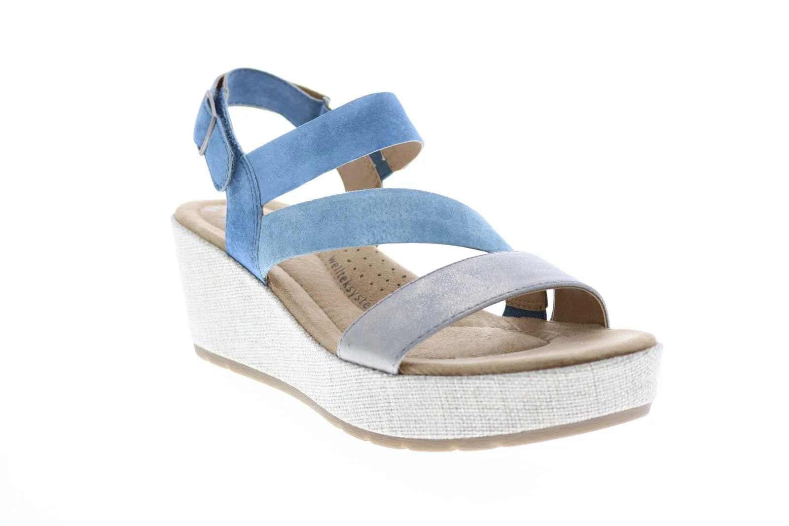 Blue Leather Wedge Heels for Women by Earth