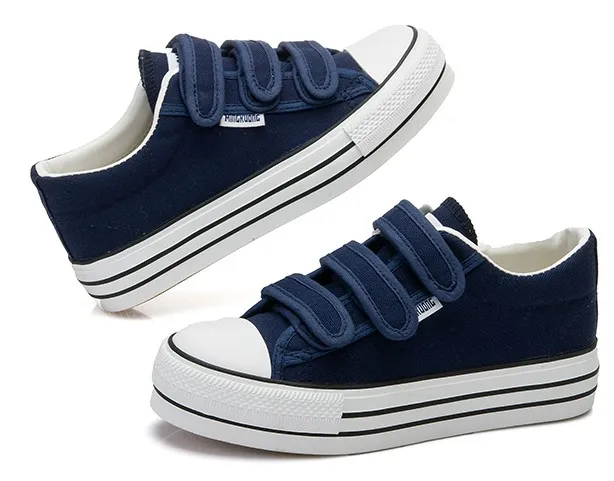 Navy Blue Canvas Velcro Platforms Loafers Flats Casual Sneakers