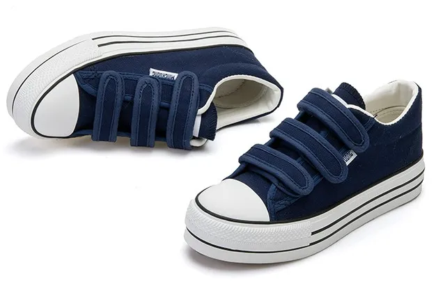 Navy Blue Canvas Velcro Platforms Loafers Flats Casual Sneakers