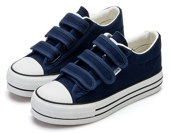 Navy Blue Canvas Velcro Platforms Loafers Flats Casual Sneakers