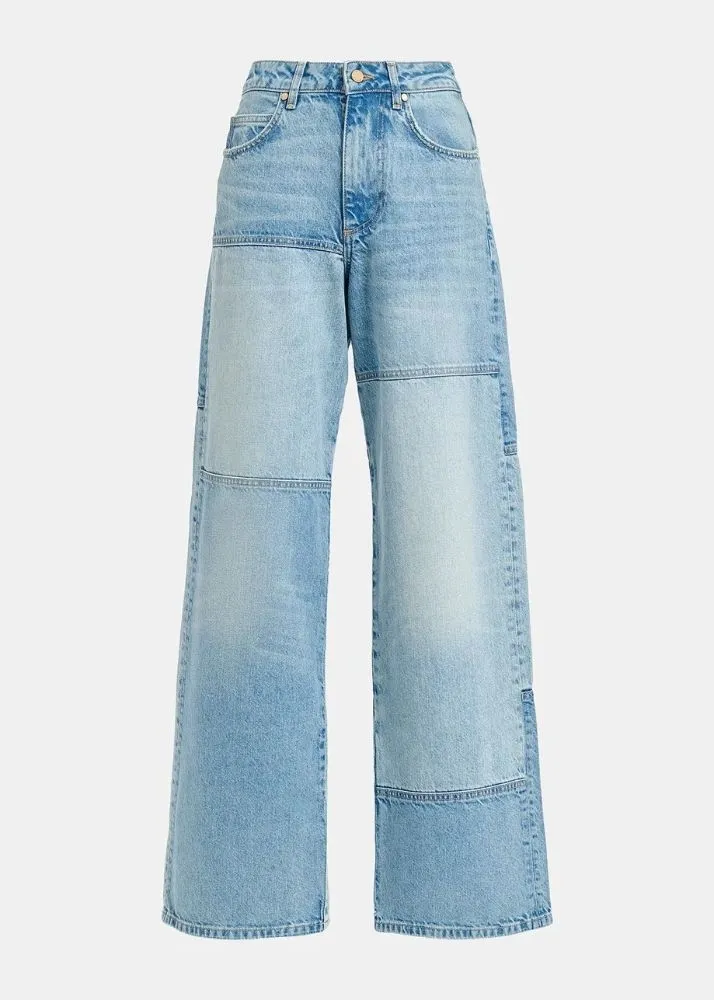 Blue Patchwork Straight-leg Jeans