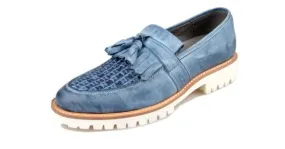 Knitted Leather Tassels Blue White Men's Dress Shoes