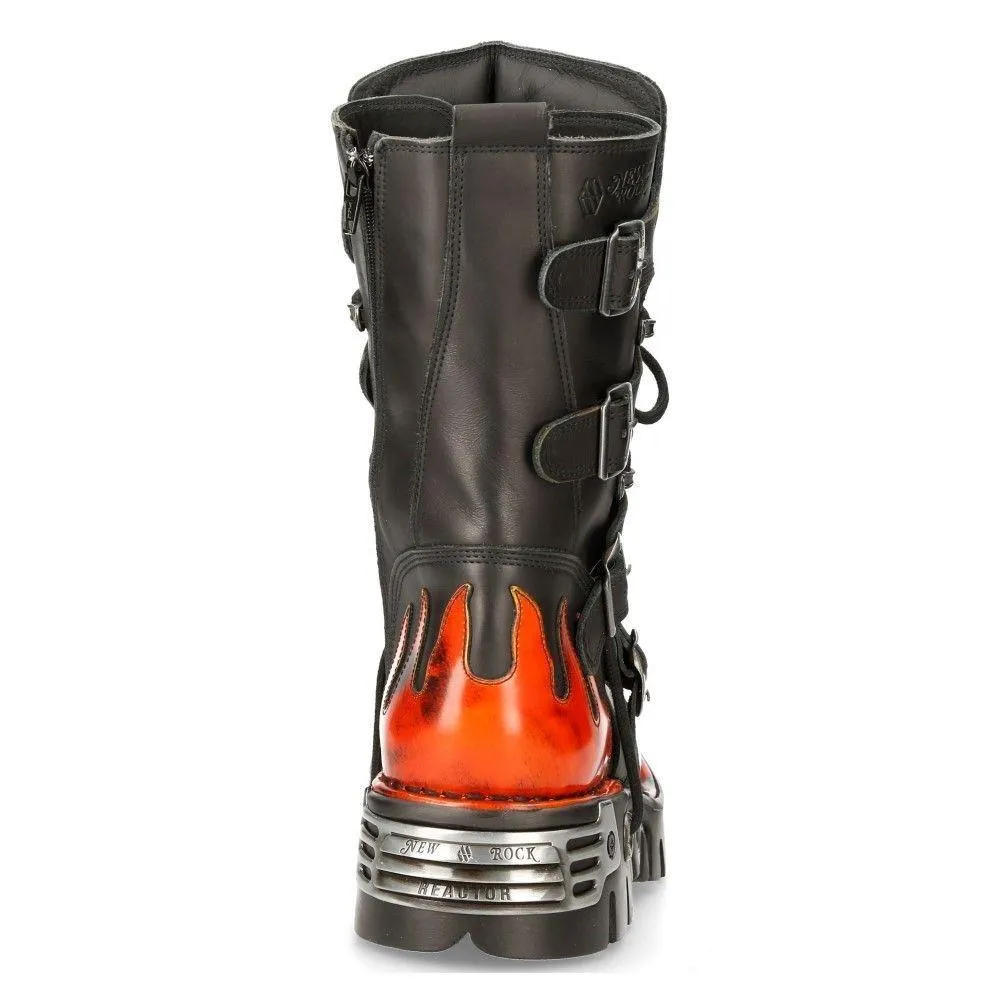 Flame Accented Leather Boots | New Rock Flame Collection