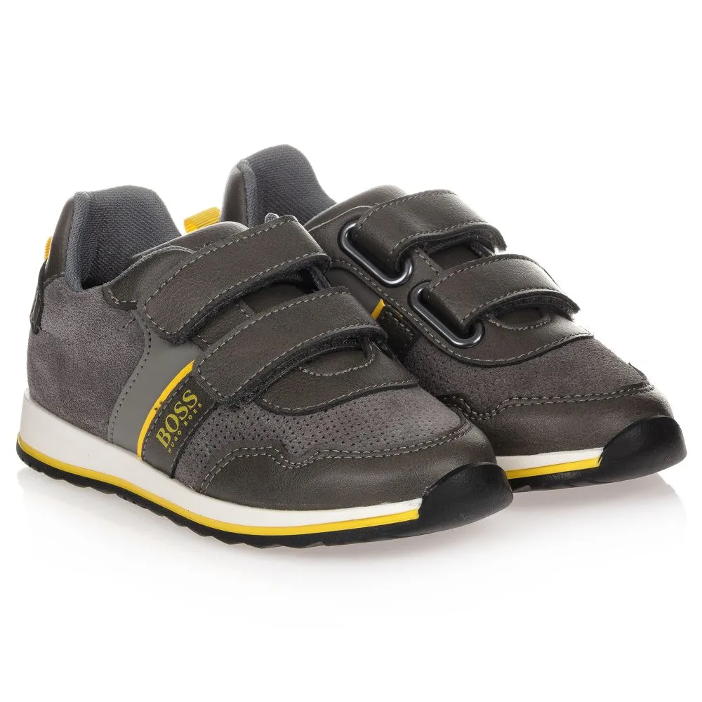 Boys Grey Leather Trainers