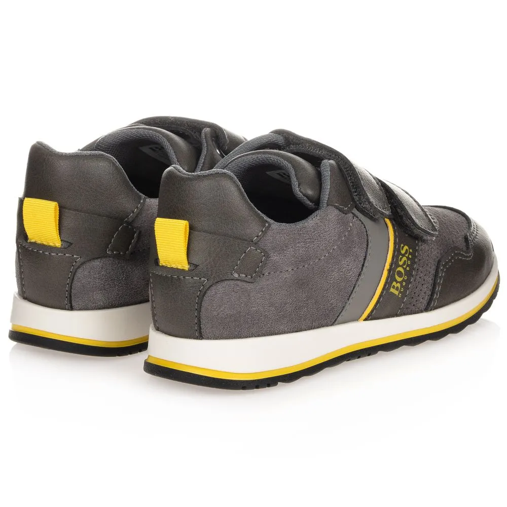 Boys Grey Leather Trainers