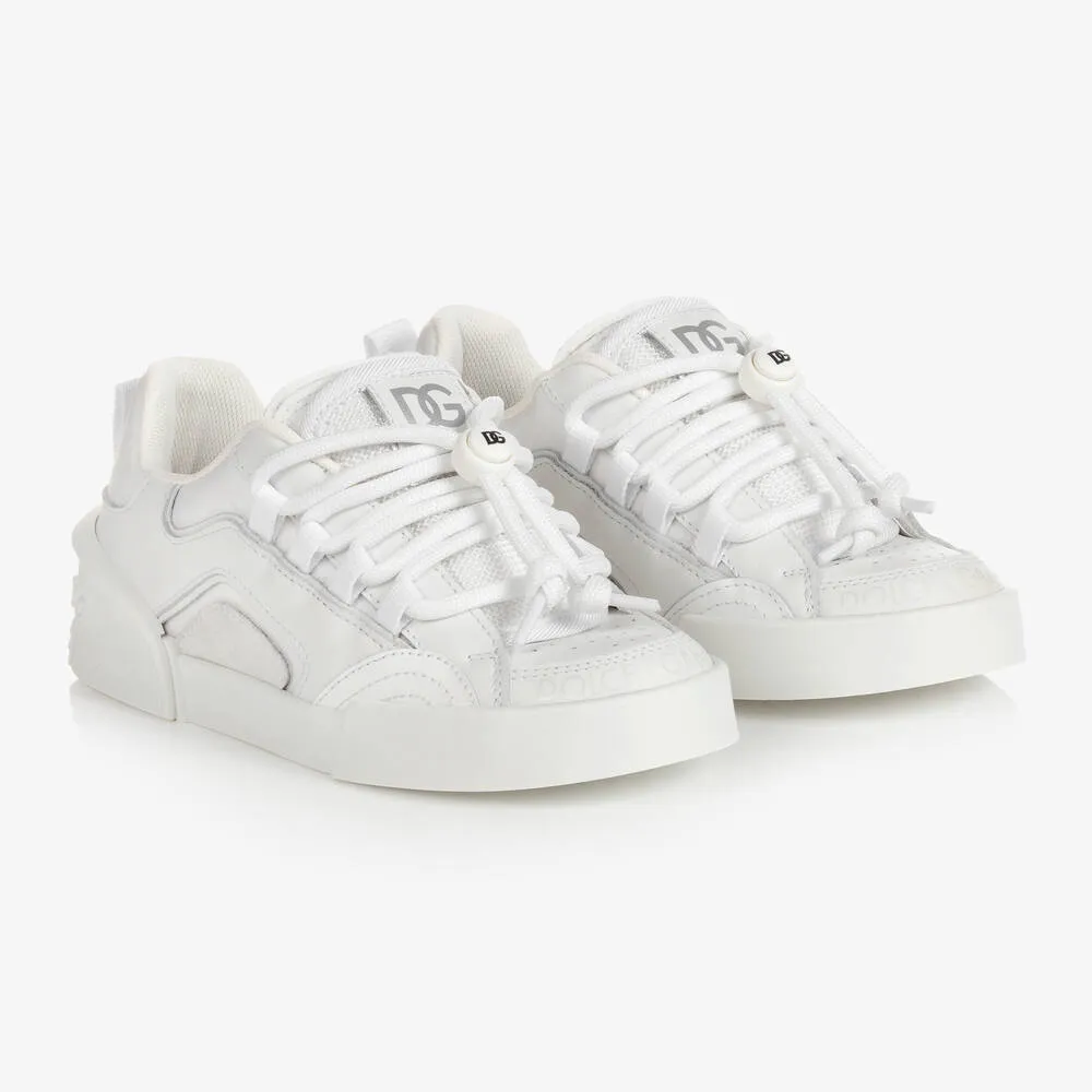 Boys White Leather Trainers