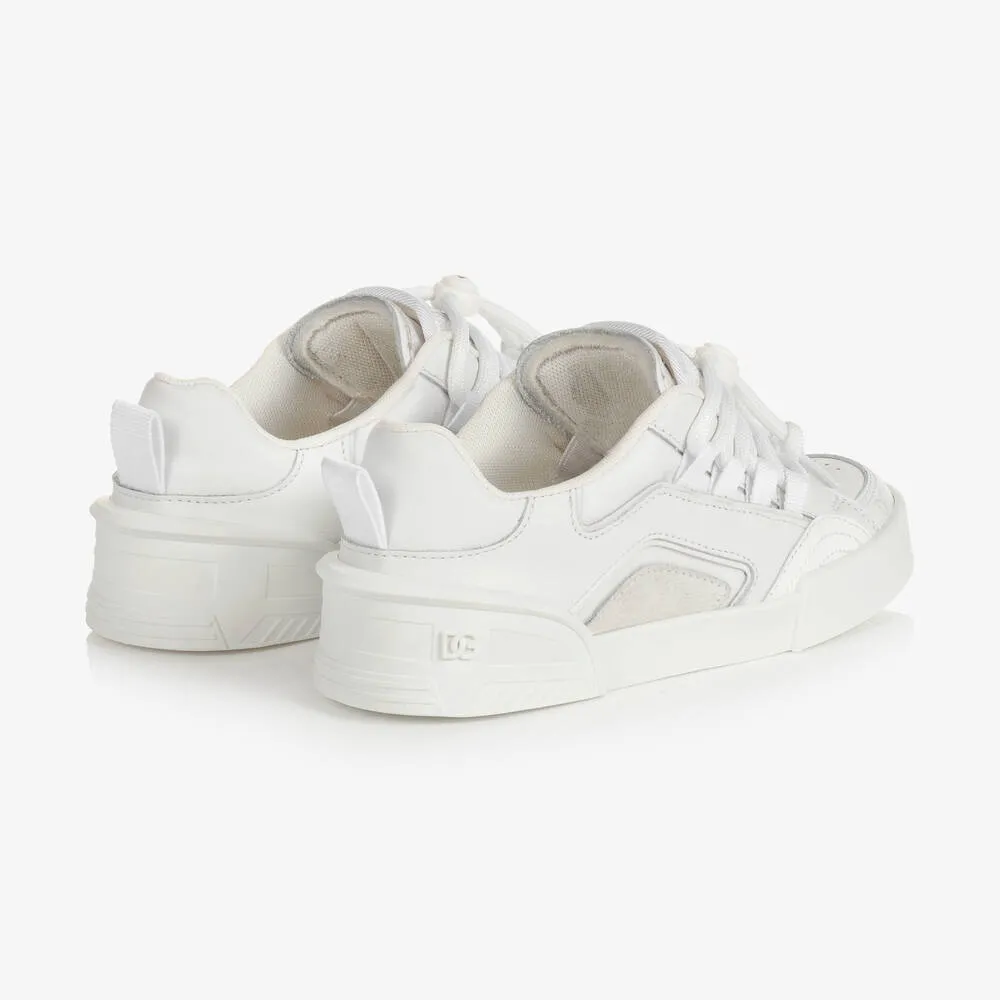 Boys White Leather Trainers