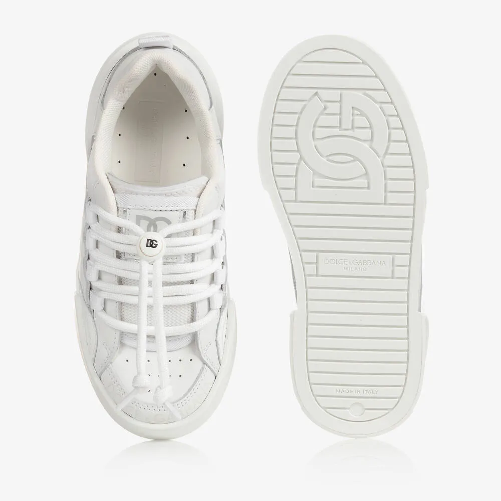 Boys White Leather Trainers