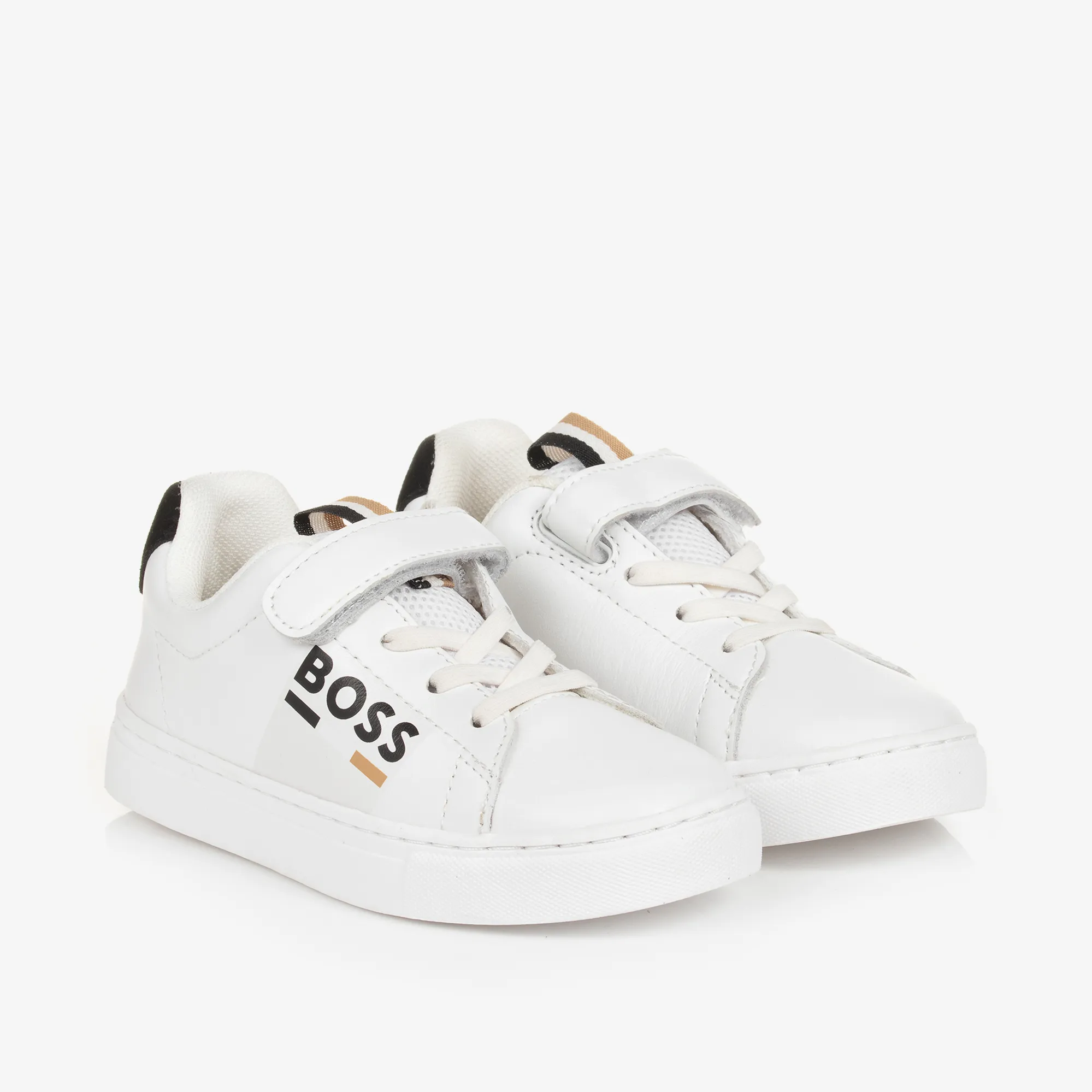 Boys White Leather Velcro Trainers