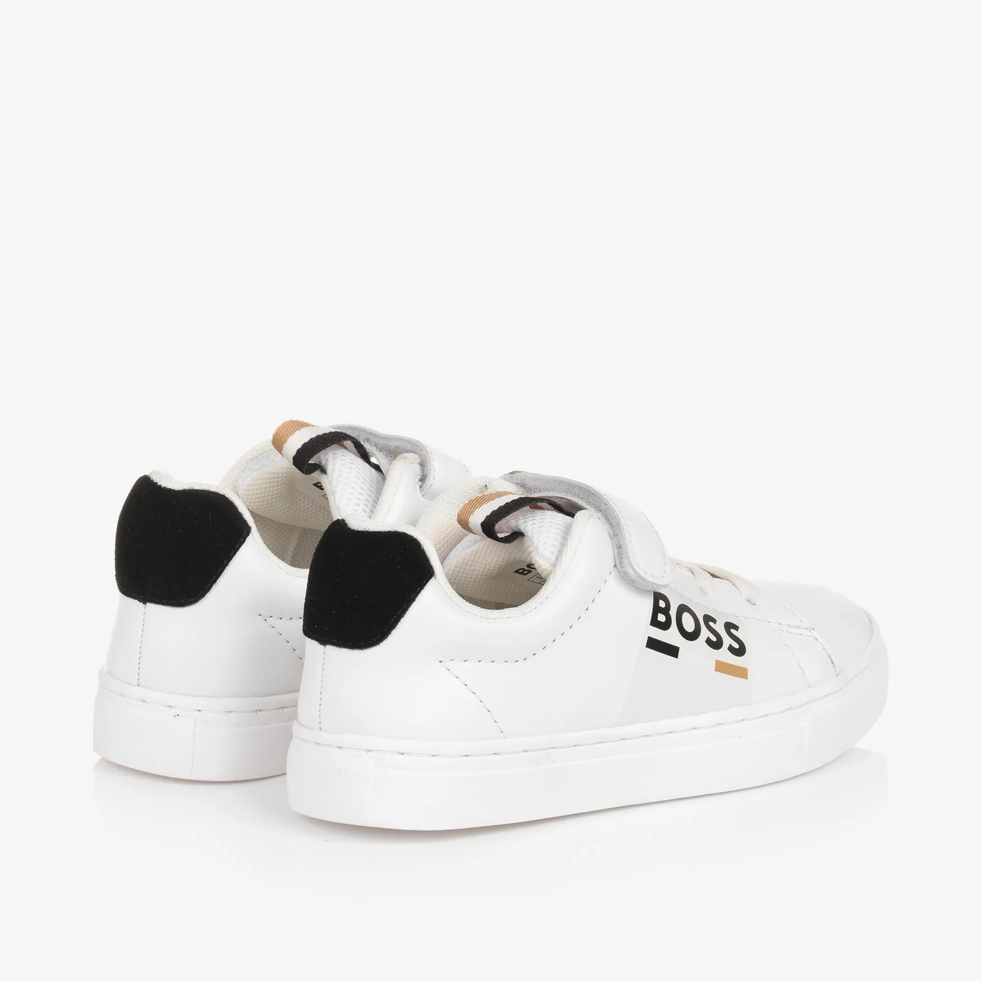 Boys White Leather Velcro Trainers