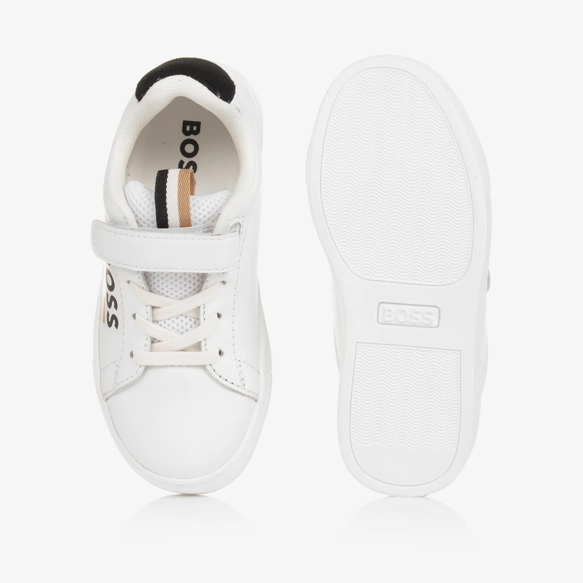 Boys White Leather Velcro Trainers