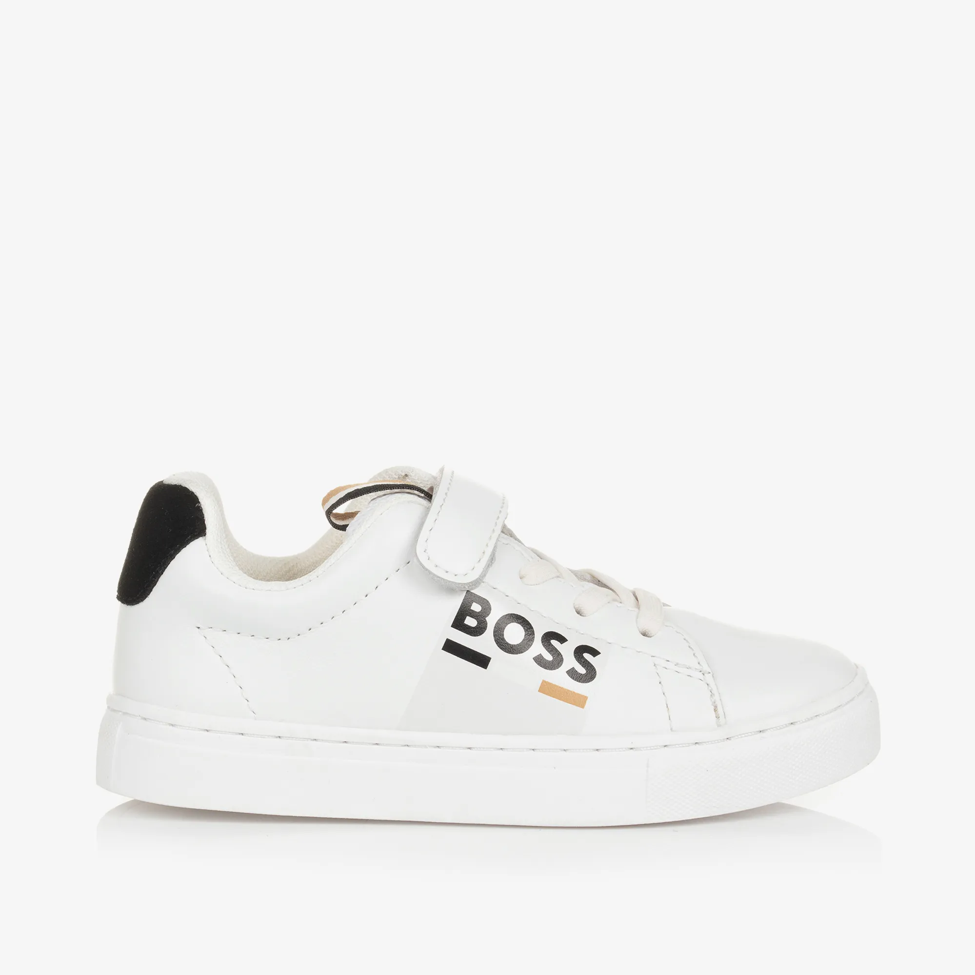 Boys White Leather Velcro Trainers