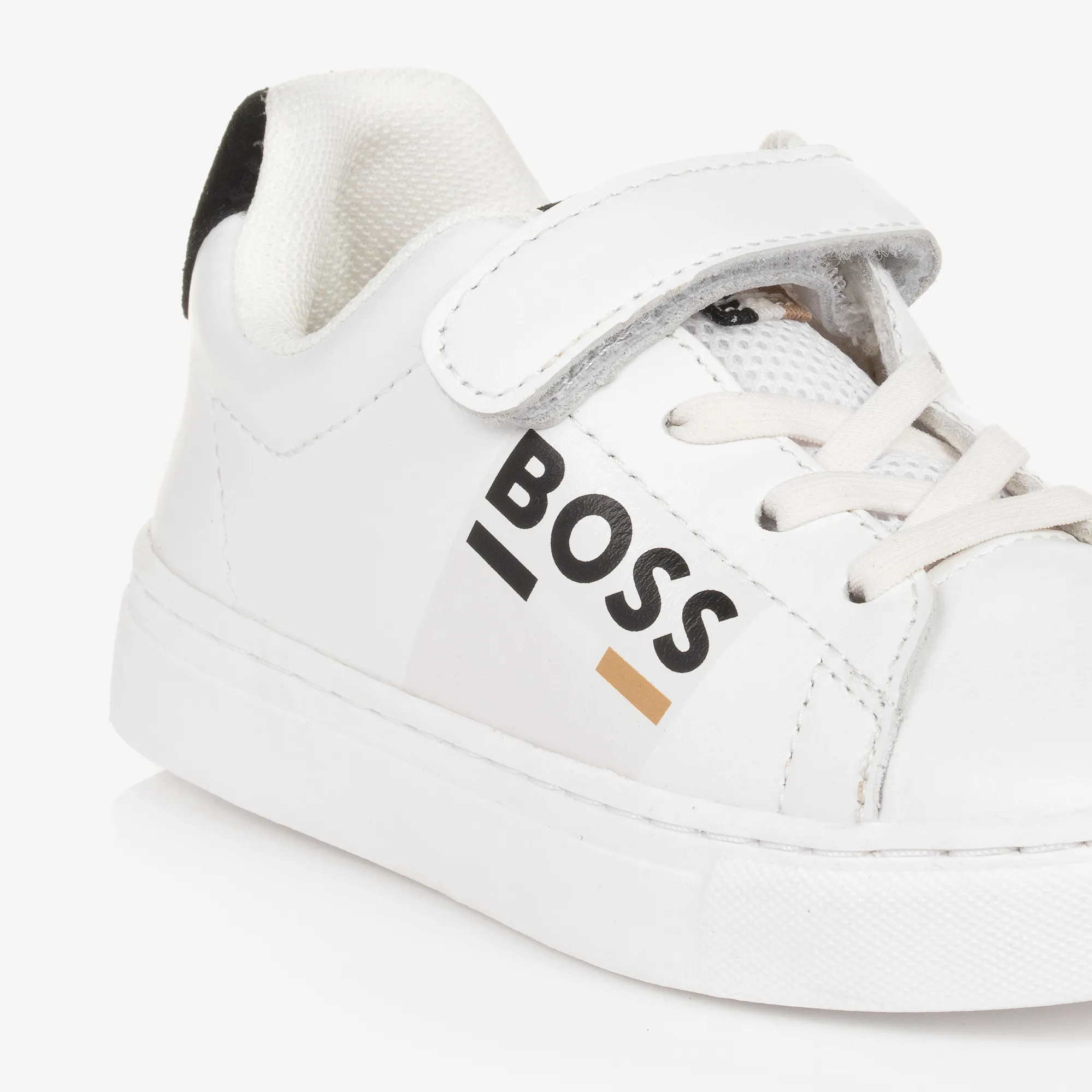 Boys White Leather Velcro Trainers