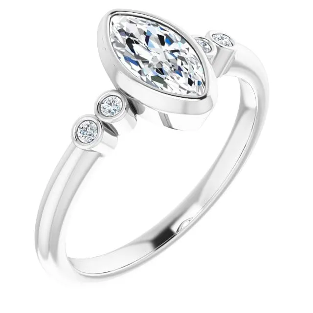 Brooklynn - Bezel Set Marquise Diamond Accented Engagement Ring