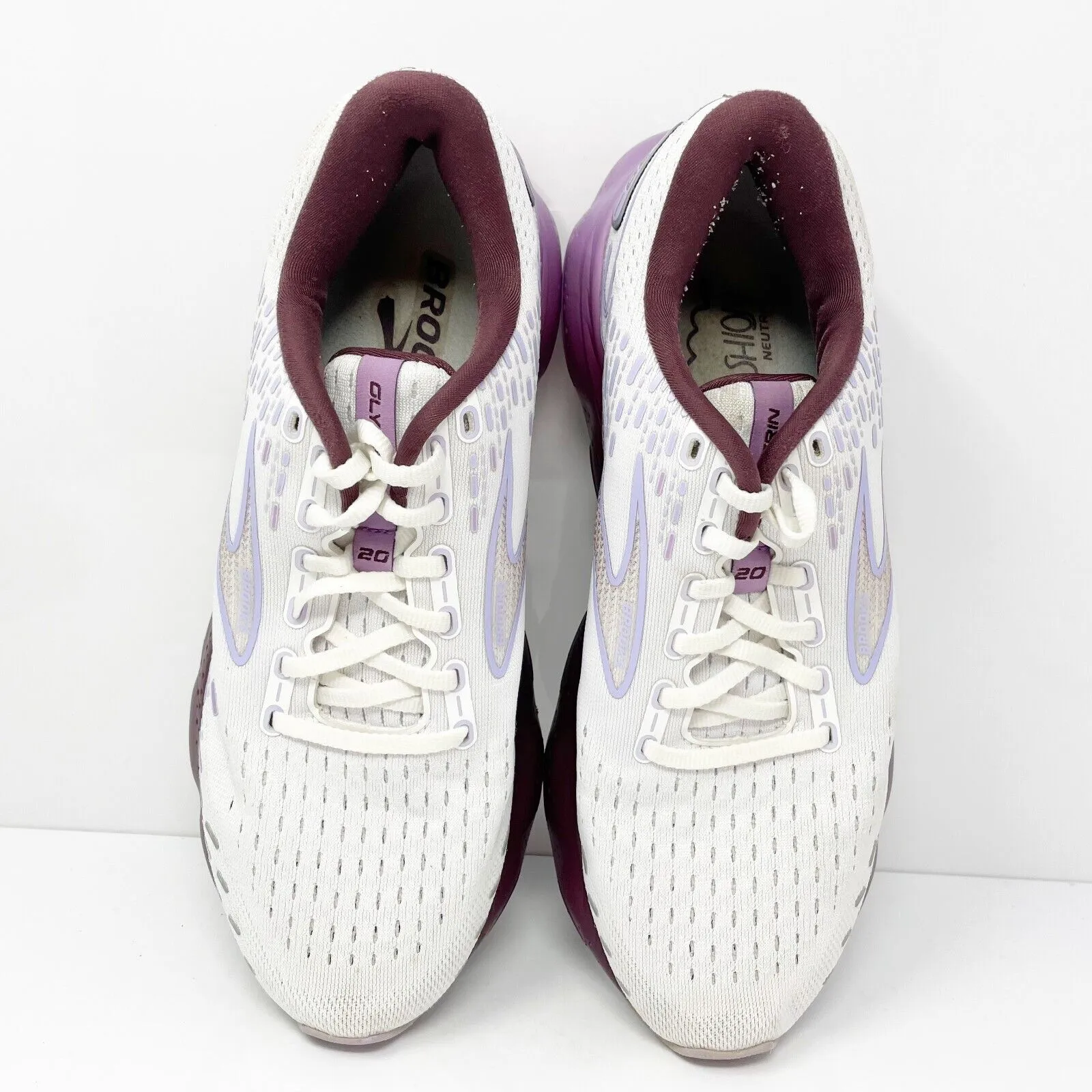 Brooks Womens Glycerin 20 1203691B168 White Running Shoes Sneakers Size 10 B