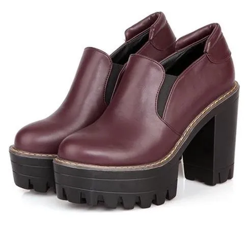 Chunky Burgundy Gothic High Heels