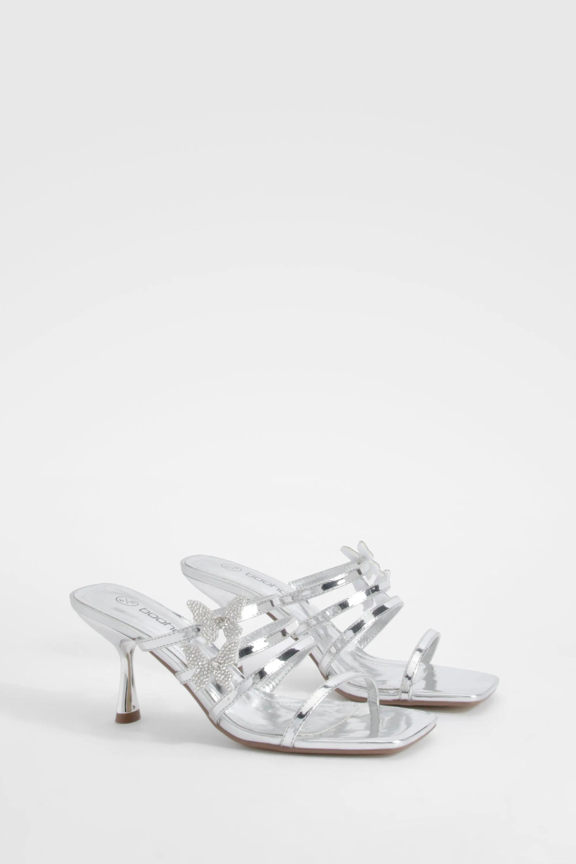 Butterfly Embellished Multi Strap Heeled Mules