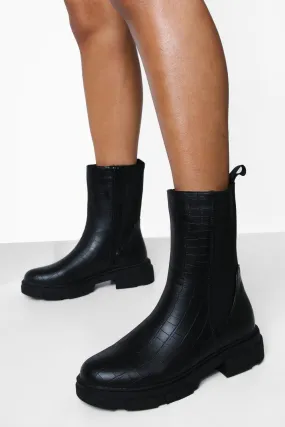 Calf High Croc Cleated Sole Chelsea Boots