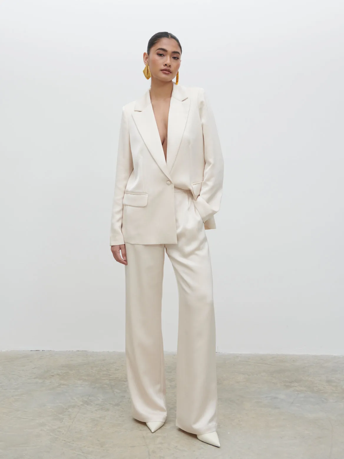 Callie Satin Suit Trousers - Ivory