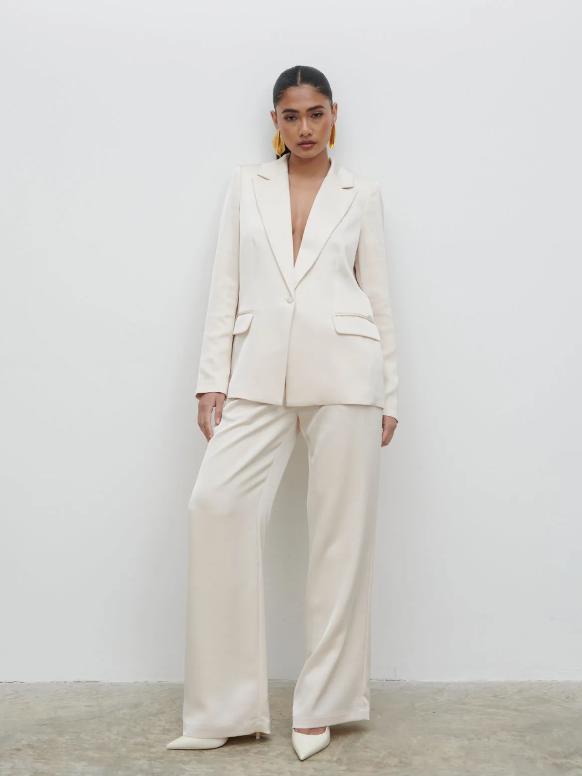 Callie Satin Suit Trousers - Ivory