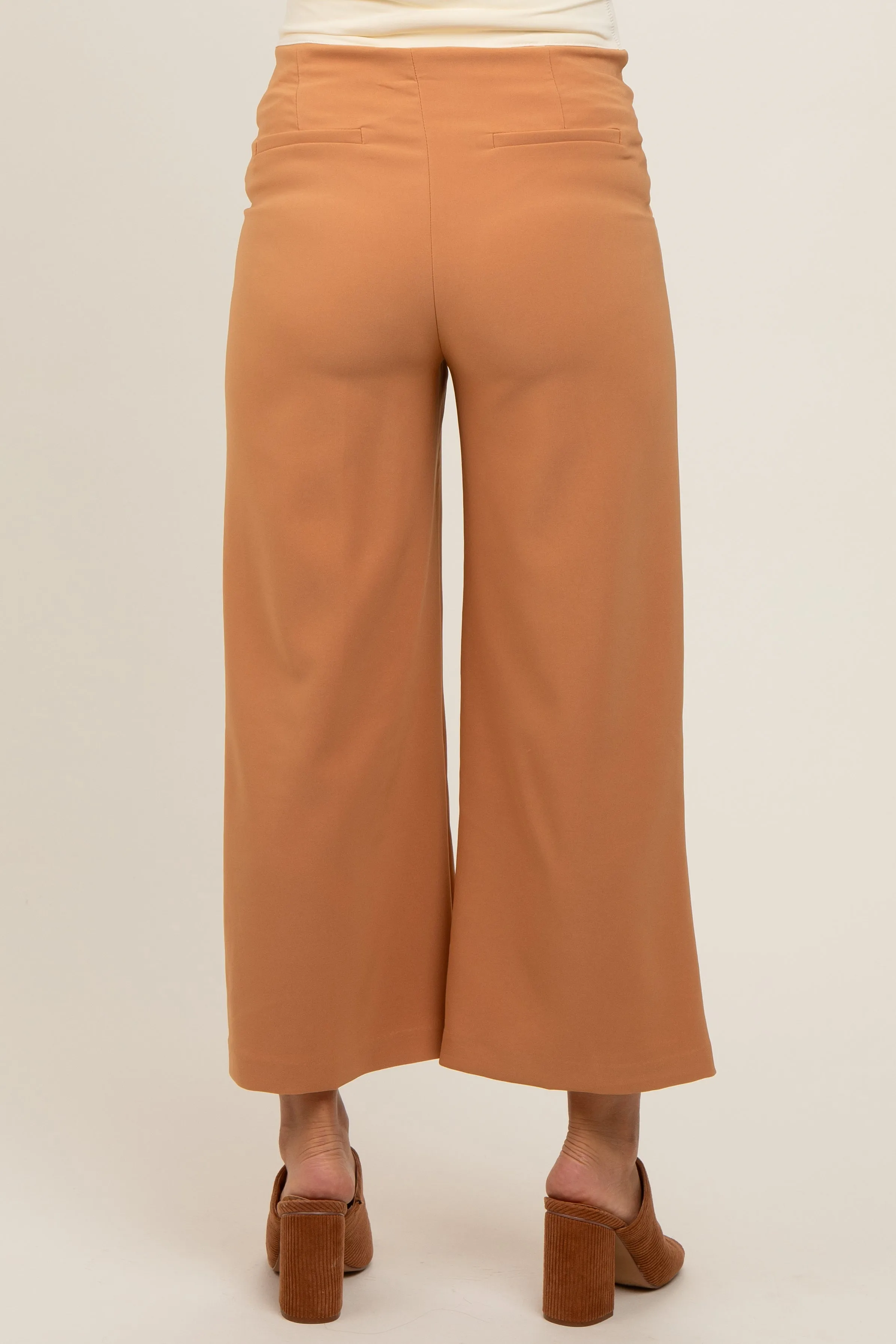 Camel Cropped Wide Leg Maternity Trousers