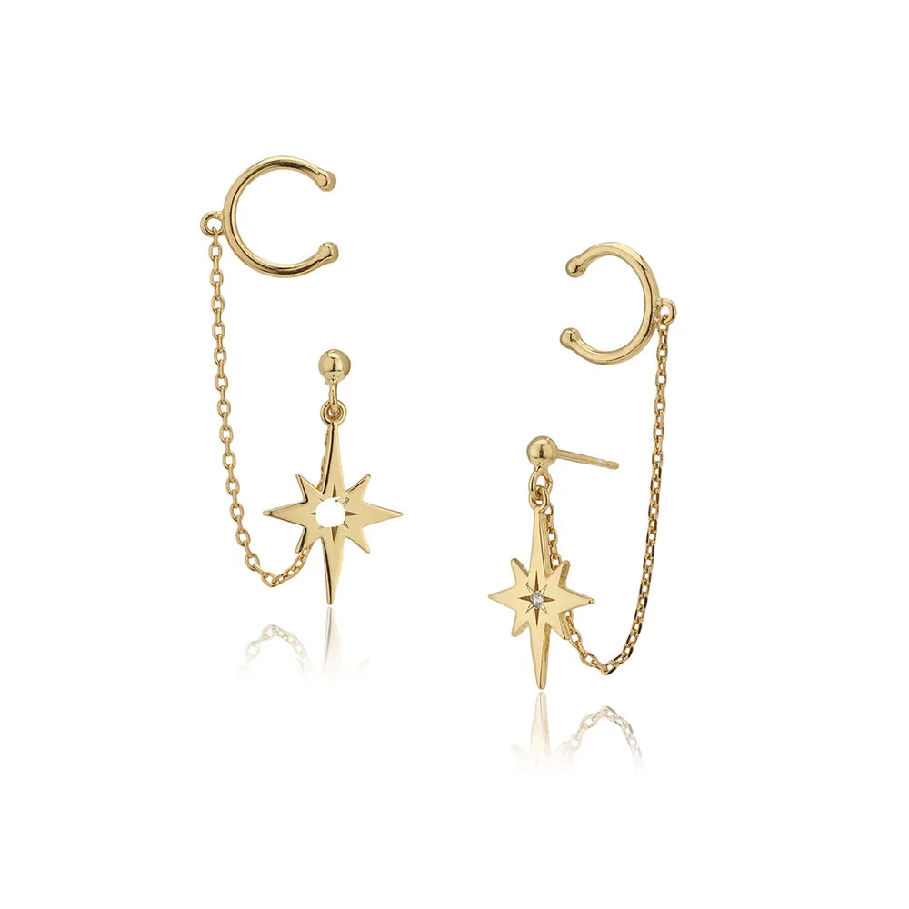 Carlton London Women'S Gold Western Brass Cubic Zirconia Post And Back Gold-Plated Single Star Shaped Ear Cuff Earrings Fje3944