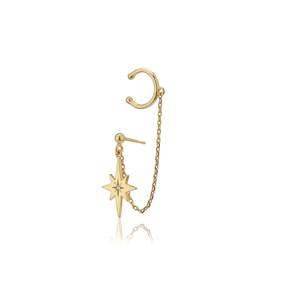 Carlton London Women'S Gold Western Brass Cubic Zirconia Post And Back Gold-Plated Single Star Shaped Ear Cuff Earrings Fje3944