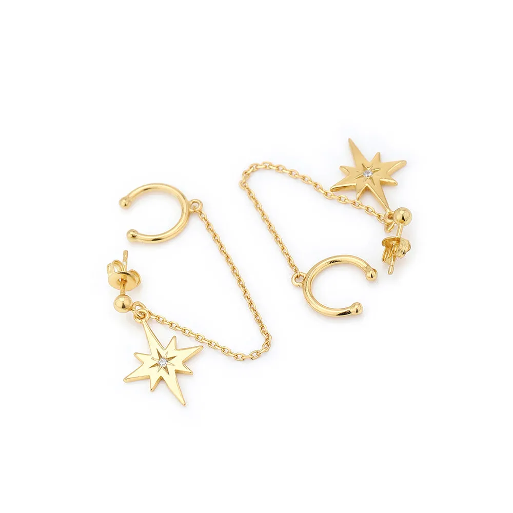 Carlton London Women'S Gold Western Brass Cubic Zirconia Post And Back Gold-Plated Single Star Shaped Ear Cuff Earrings Fje3944