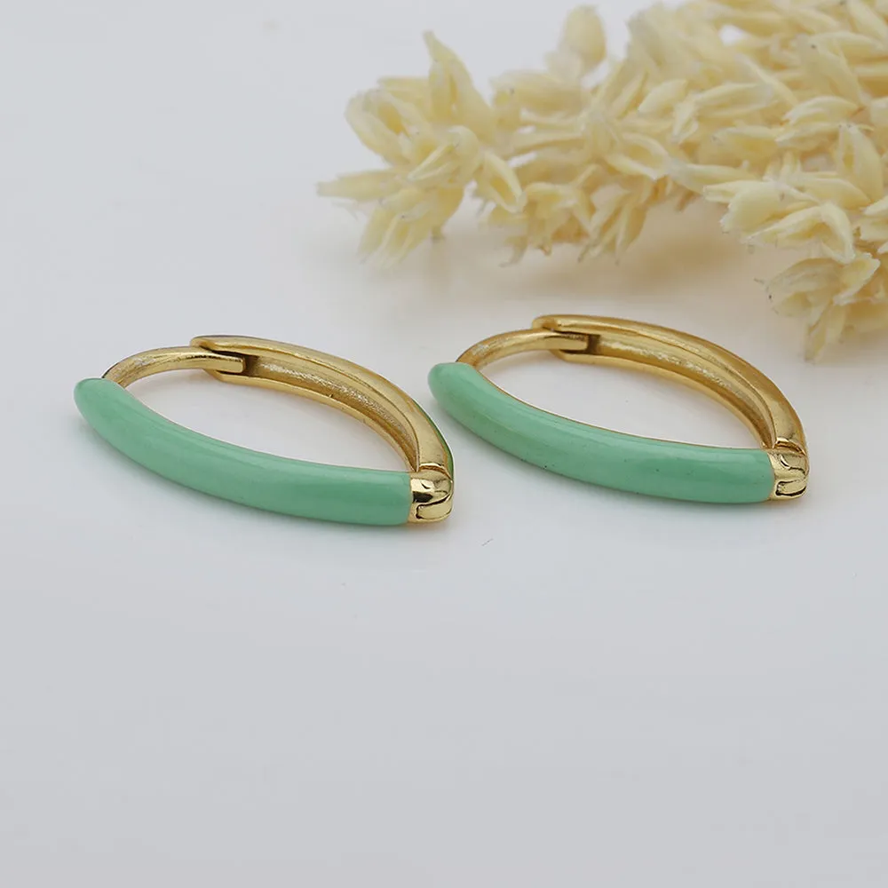 Carlton London Women'S Gold Western Brass Na Fish Hook Earwire Gold-Plated Single Gold-Toned & Green Oval Hoop Earrings Fje4035