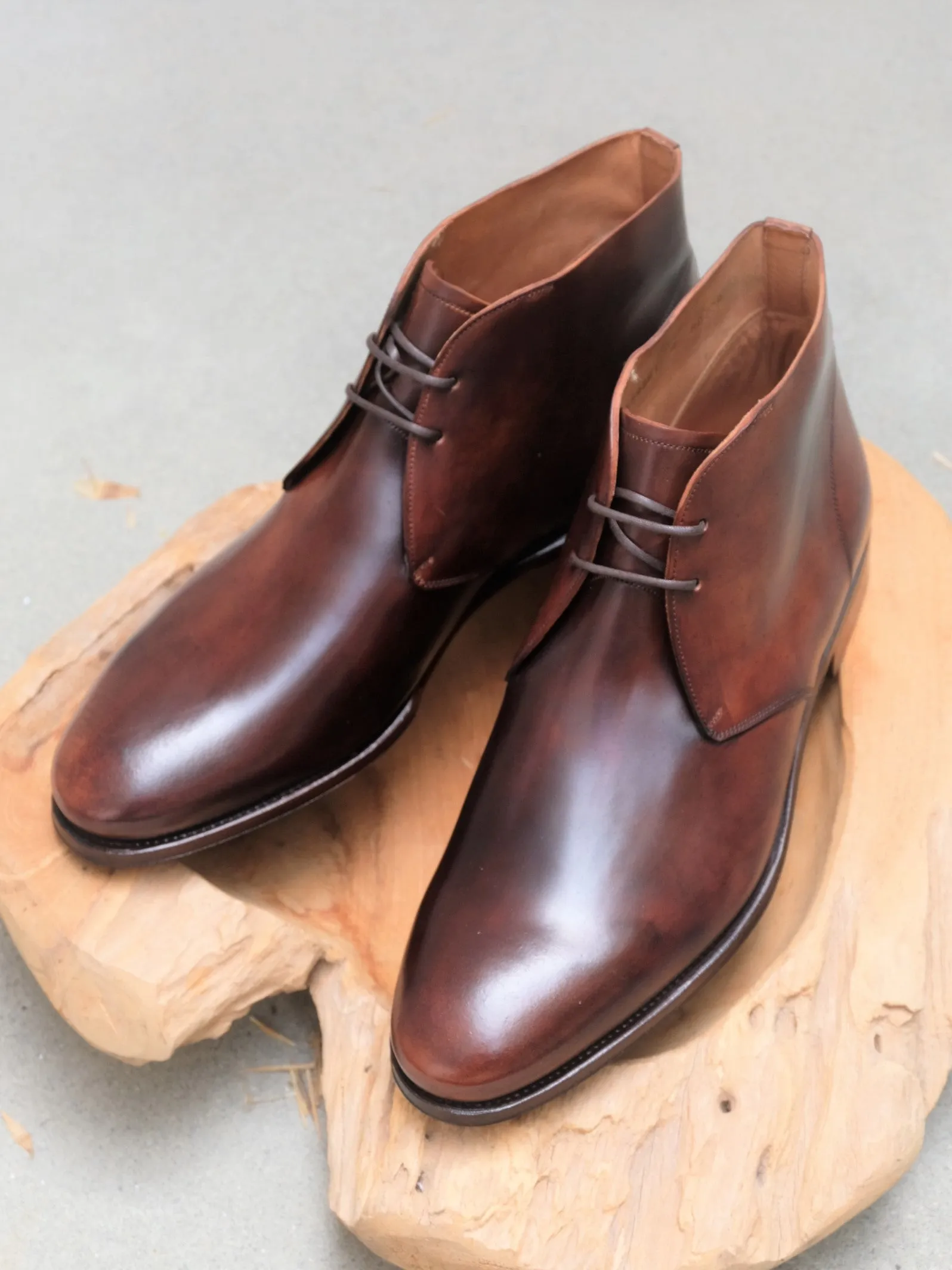 Carmina Shoemaker Unlined Chukka in Burnished Armagnac Shell Cordovan