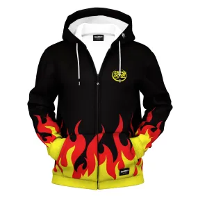 Cartoon Fire Print Zip Up Hoodie