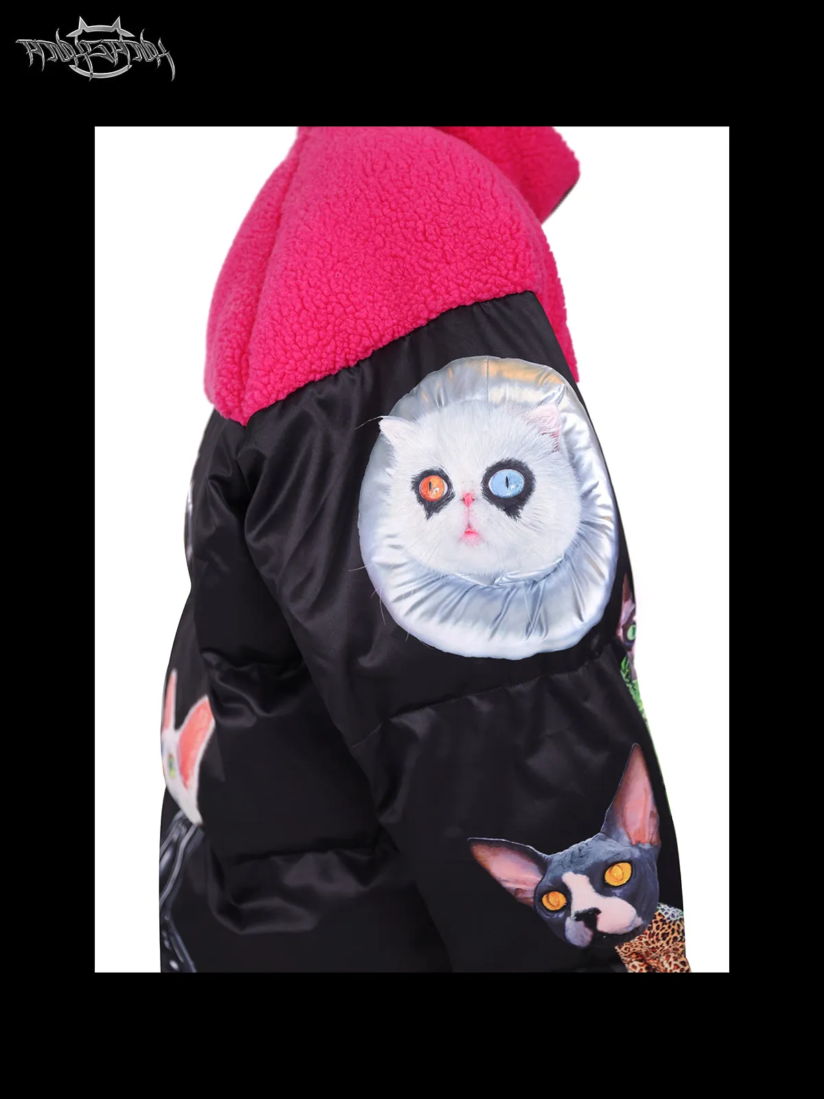 Cat Star Bicolor Loose Stand-Collar Padded Jacket