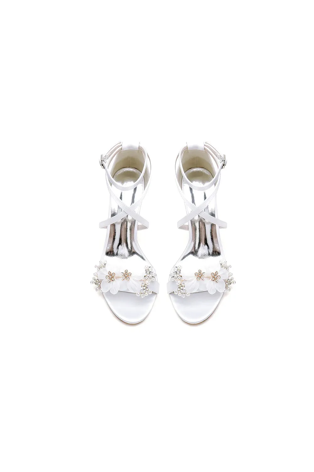 Chic Open Toe Rhinestone Flower Ankle Strap Chunky Heels