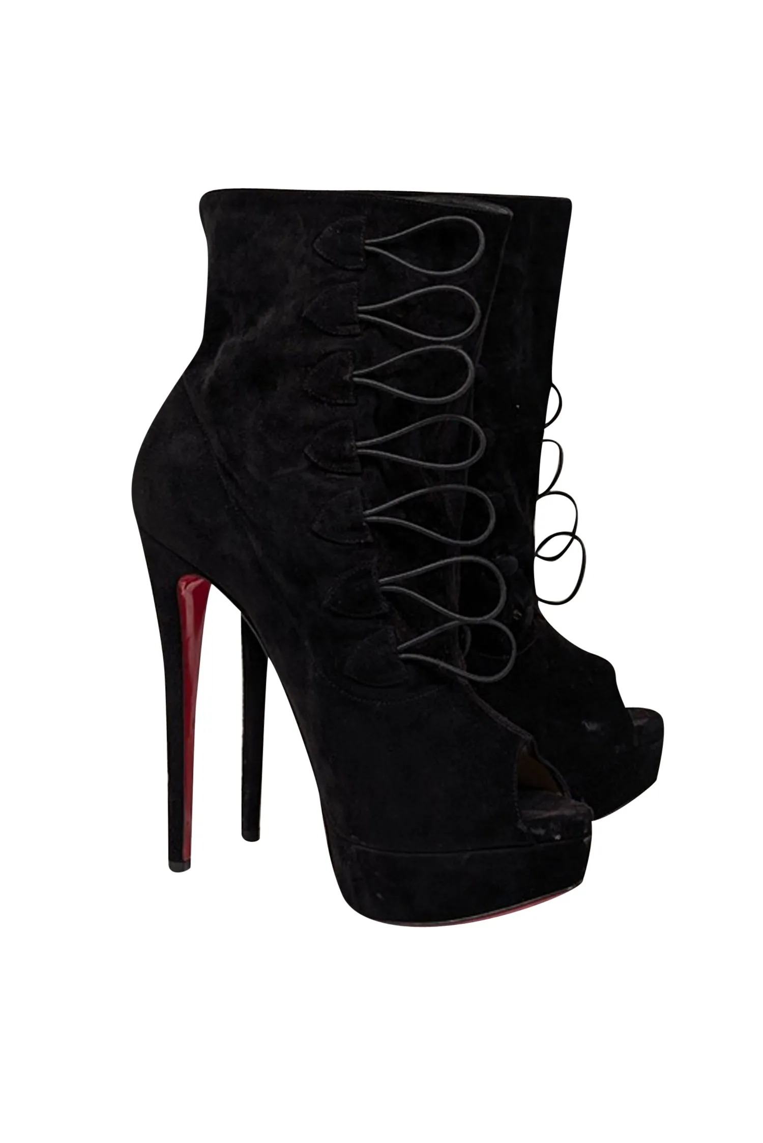 Christian Louboutin - Black Suede Platform Peep Toe Boots Sz 10