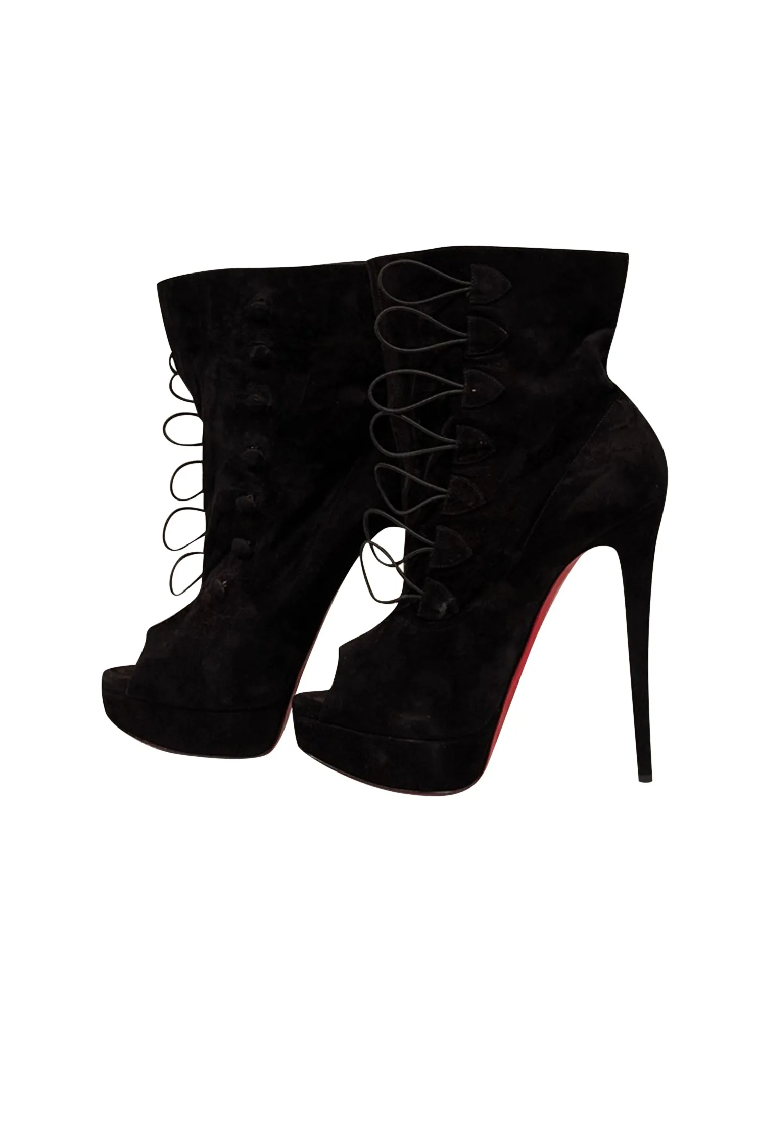 Christian Louboutin - Black Suede Platform Peep Toe Boots Sz 10