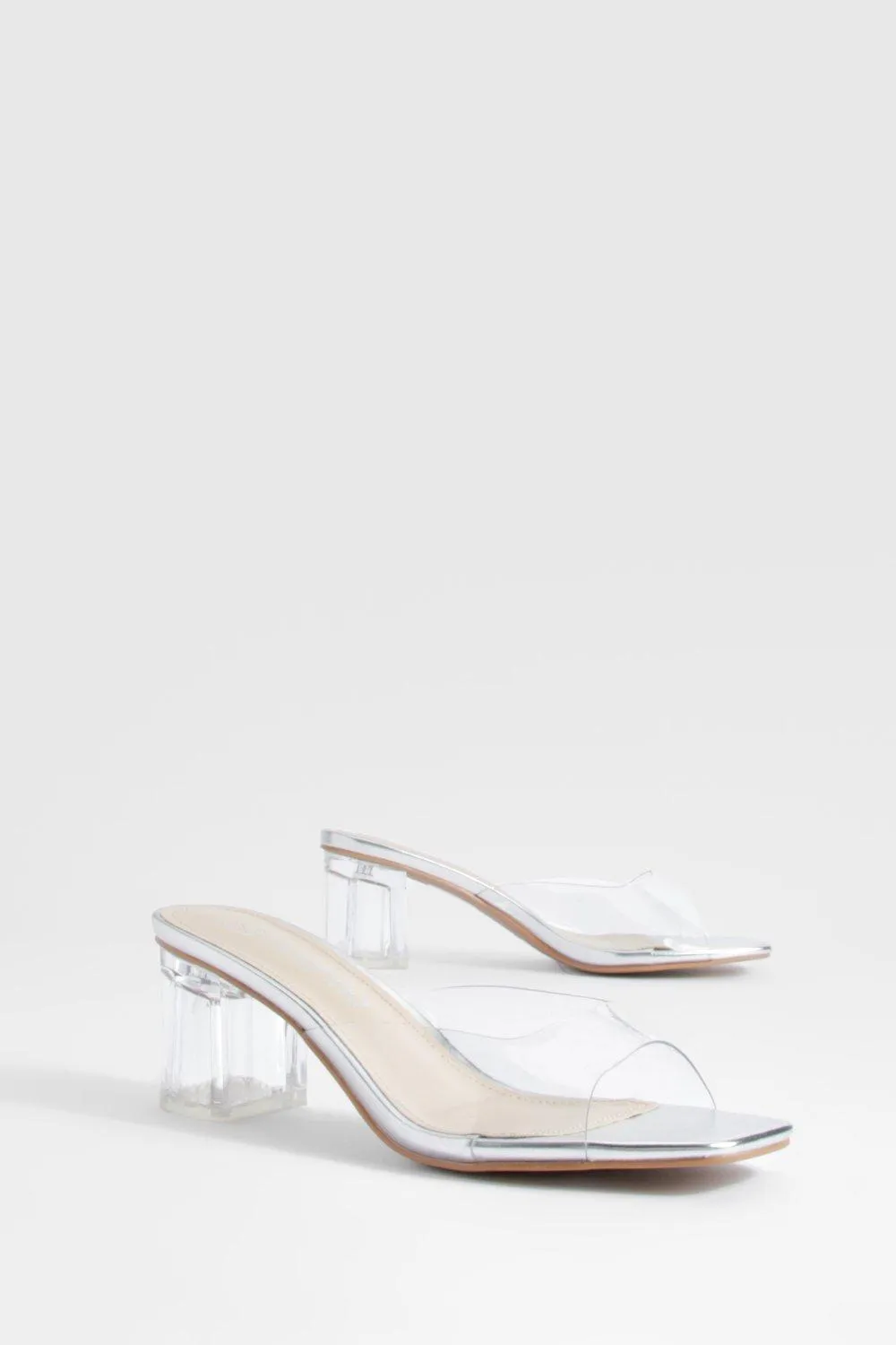 Clear Block Heeled Mules