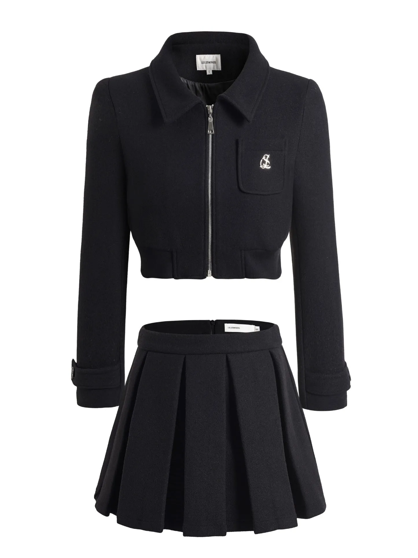 College Style Short Jacket & Pleated Skirt