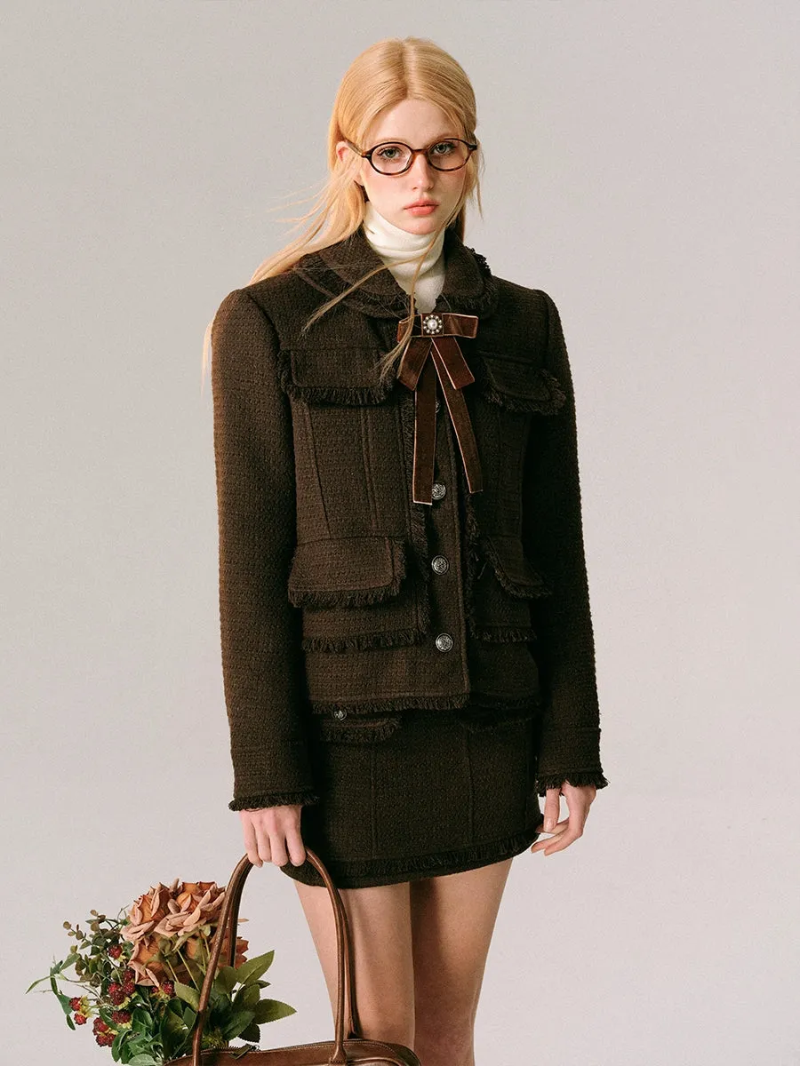 College Style Tweed Short Jacket & Mini Skirt