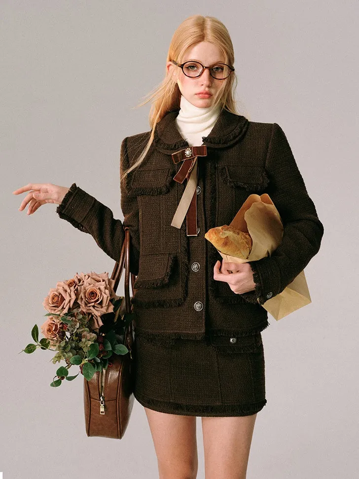 College Style Tweed Short Jacket & Mini Skirt