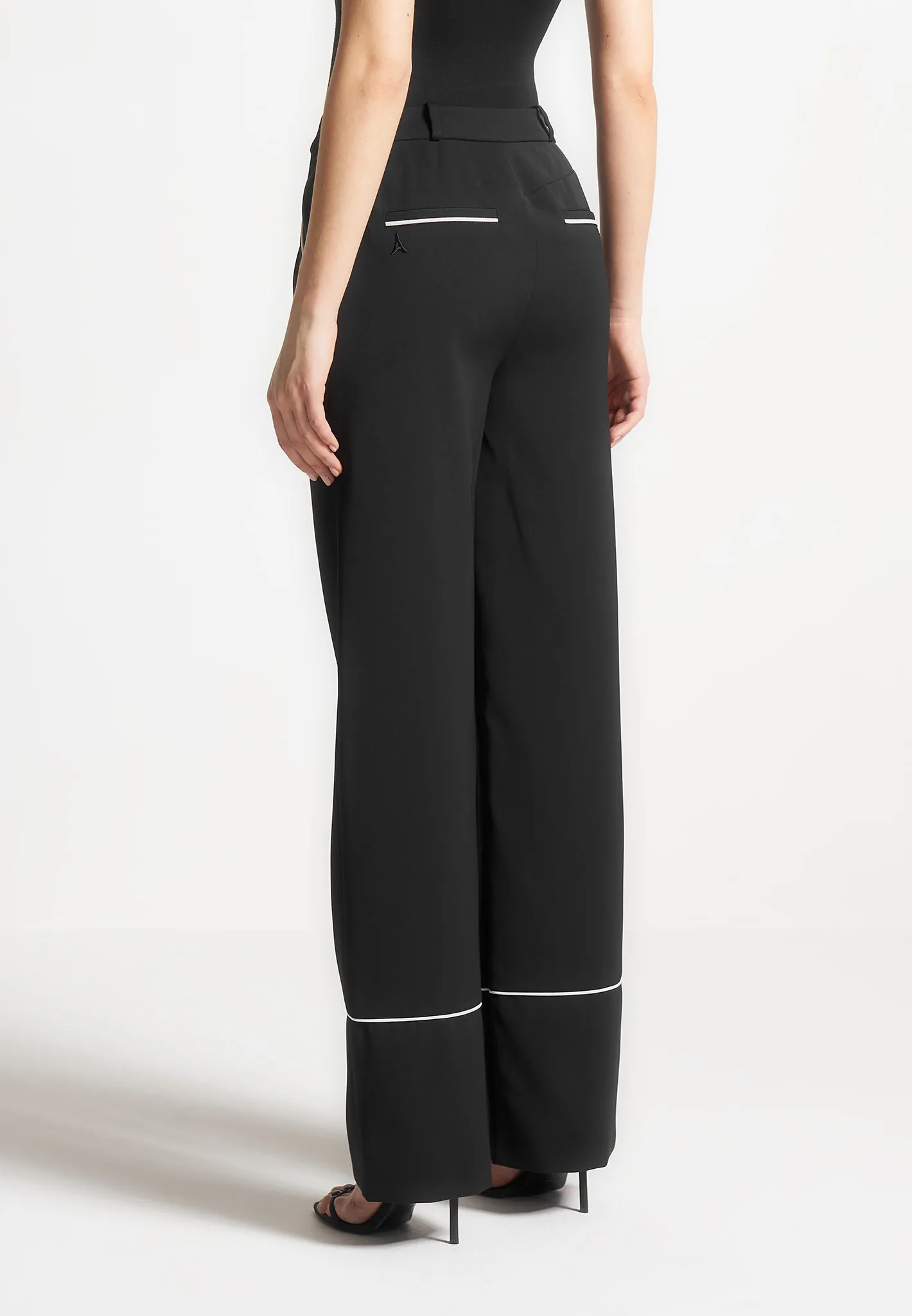 Contrast Piped Pleated Trousers - Black/White