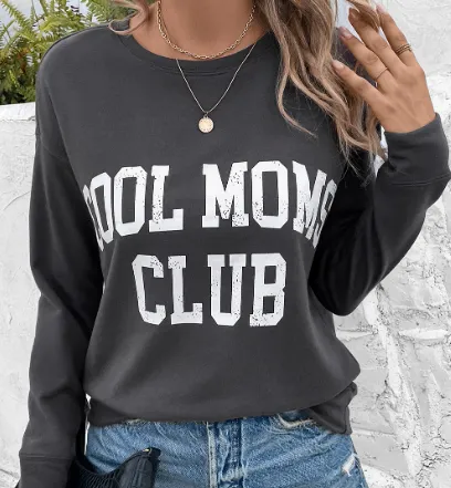 Gray Cool Mom Club Crewneck Sweatshirt