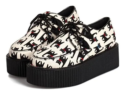 Cartoon Cats Lace Up Creepers Platforms Oxfords