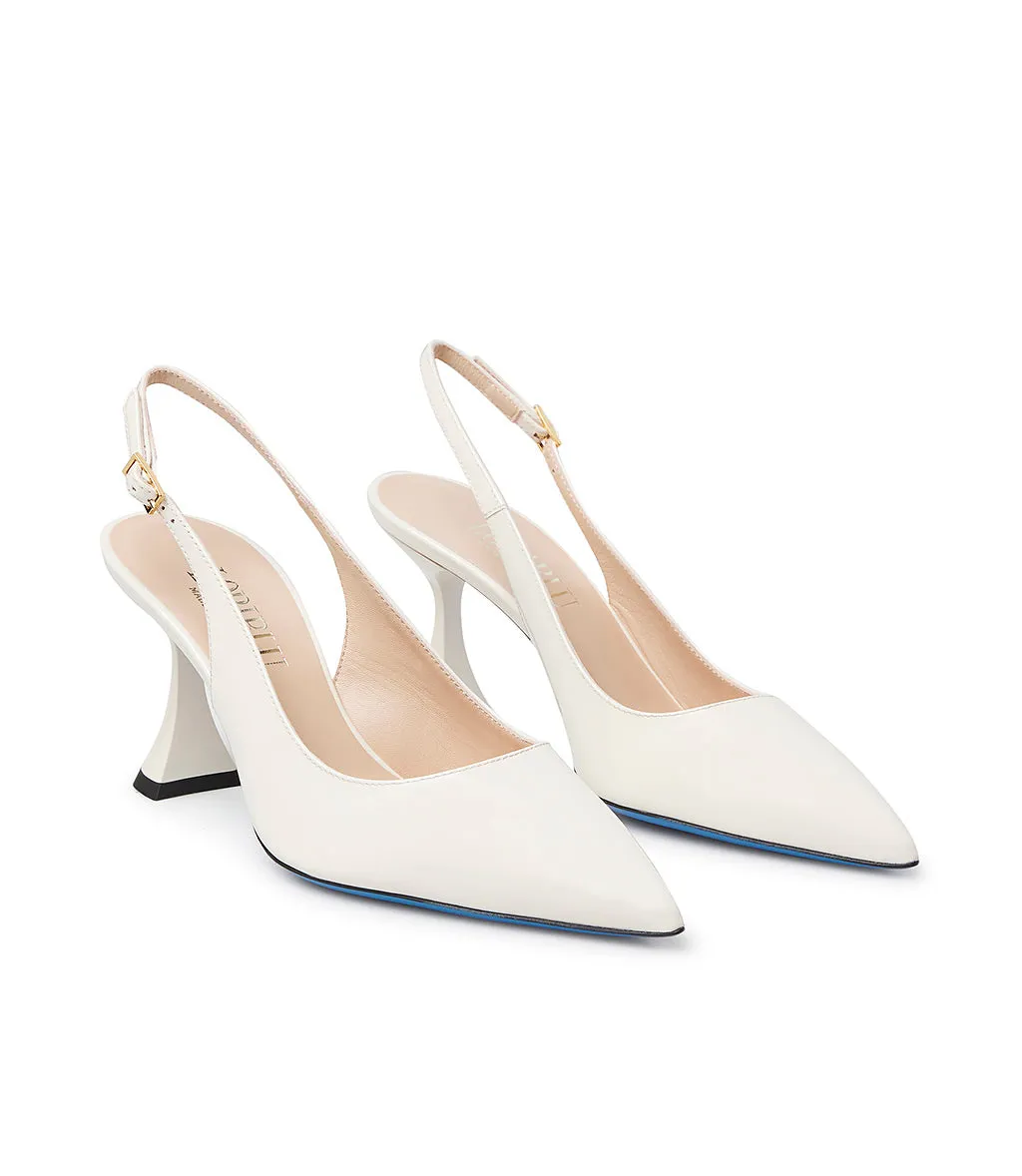 Cream patent leather slingback pumps