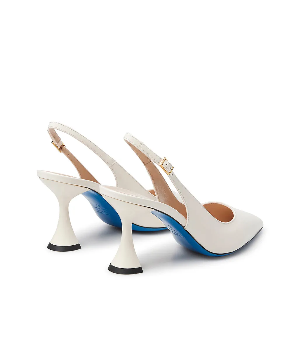 Cream patent leather slingback pumps