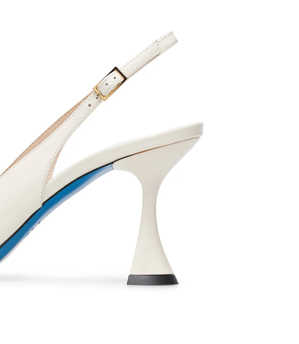 Cream patent leather slingback pumps