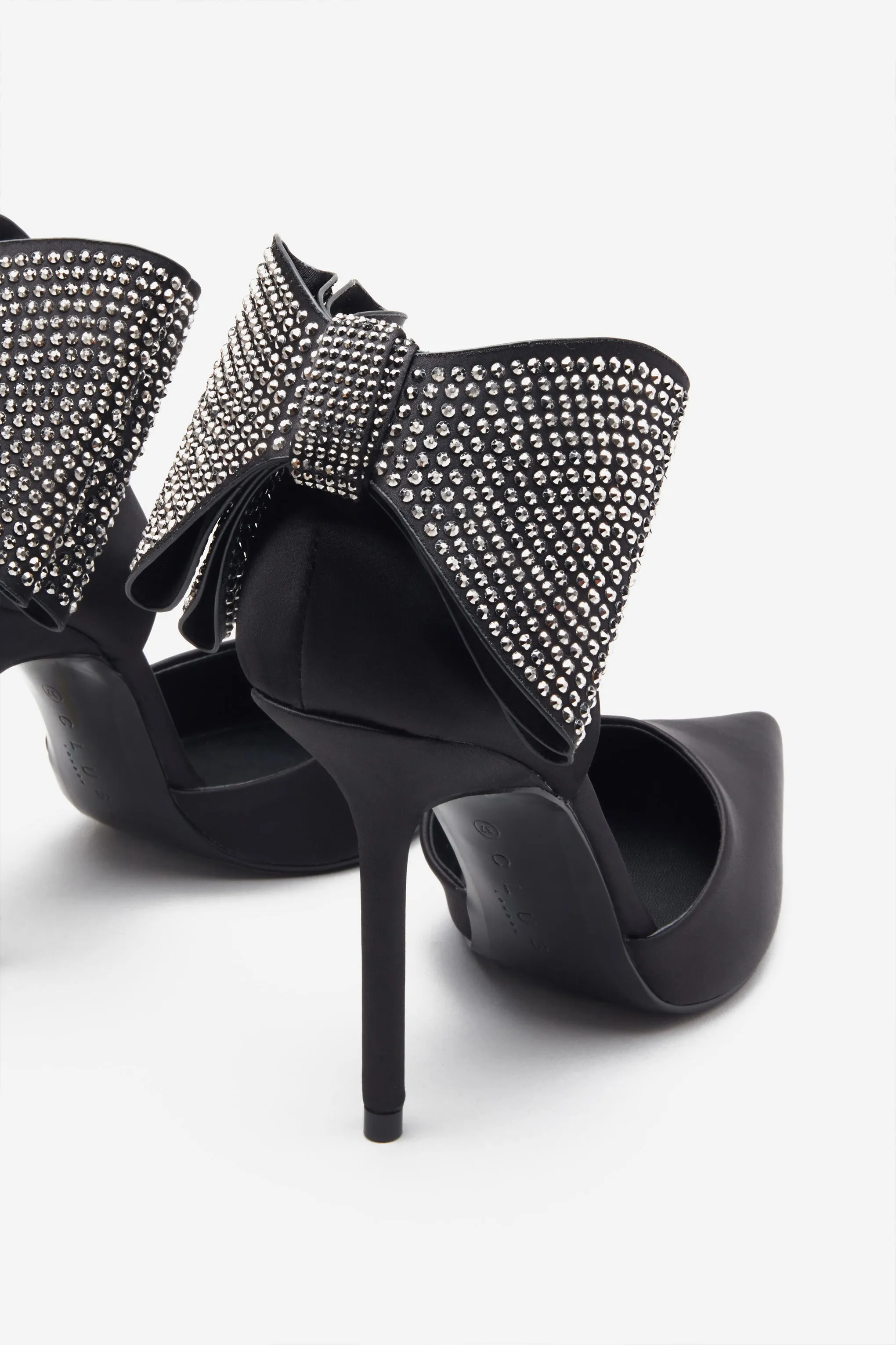 Crystal Bow Black Satin Court Heels - Sparkling Lights