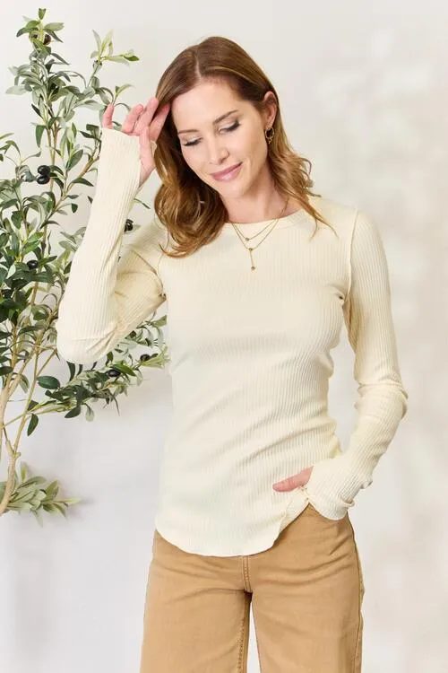 Culture Code Ribbed Long Sleeve Round Neck Top