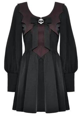 Skully Bat Dress in Black and Burgundy - Dark In Love