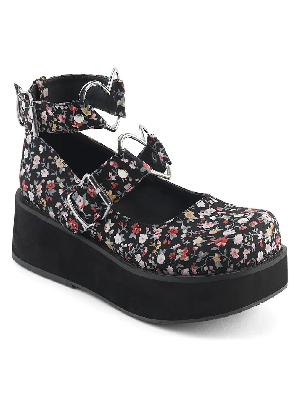 Floral Mary Jane Platforms with Heart Embellishment