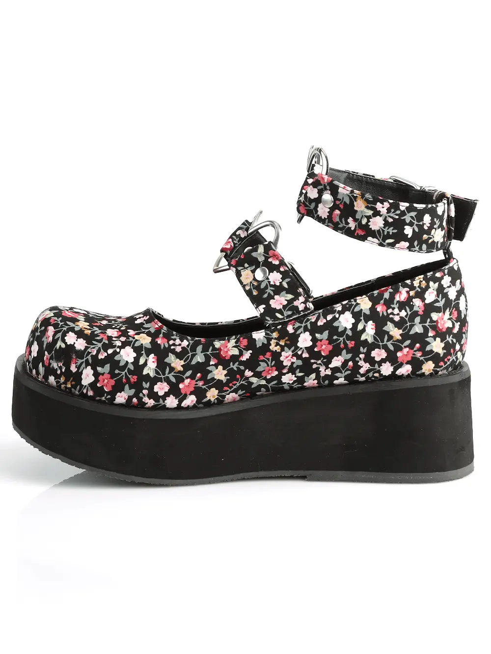 Floral Mary Jane Platforms with Heart Embellishment